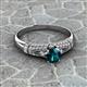 2 - Shirlyn Classic Round Blue Diamond and Baguette White Diamond Engagement Ring 