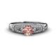1 - Shirlyn Classic Round Morganite with Round and Baguette Diamond Engagement Ring 