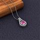 2 - Lauren 6.00 mm Round Lab Created Pink Sapphire and Diamond Accent Teardrop Pendant Necklace 