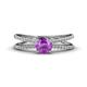 1 - Flavia Classic Round Amethyst and Diamond Criss Cross Engagement Ring 