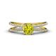 1 - Flavia Classic Round Center Yellow Diamond Accented with White Diamond Criss Cross Engagement Ring 
