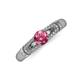 3 - Shirlyn Classic Round Pink Tourmaline with Round and Baguette Diamond Engagement Ring 