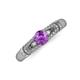 3 - Shirlyn Classic Round Amethyst with Round and Baguette Diamond Engagement Ring 