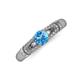 3 - Shirlyn Classic Round Blue Topaz with Round and Baguette Diamond Engagement Ring 