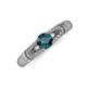 3 - Shirlyn Classic Round Blue Diamond and Baguette White Diamond Engagement Ring 