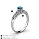 4 - Shirlyn Classic Round Blue Diamond and Baguette White Diamond Engagement Ring 