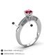 4 - Lumina Classic Round Rhodolite Garnet with Round and Baguette Diamond Engagement Ring 