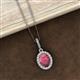 2 - Esha 8x6 mm Oval Cut Rhodolite Garnet and Round Diamond Halo Pendant Necklace 