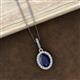 2 - Esha 8x6 mm Oval Cut Blue Sapphire and Round Diamond Halo Pendant Necklace 