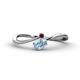1 - Lucie Bold Oval Cut Aquamarine and Round Red Garnet 2 Stone Promise Ring 