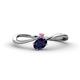 1 - Lucie Bold Oval Cut Blue Sapphire and Round Rhodolite Garnet 2 Stone Promise Ring 