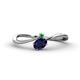 1 - Lucie Bold Oval Cut Blue Sapphire and Round Green Garnet 2 Stone Promise Ring 