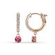 1 - Nita (4mm) Round Pink Tourmaline and Diamond Dangle Huggie Hoop Earrings 