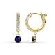 1 - Nita (4mm) Round Blue Sapphire and Diamond Dangle Huggie Hoop Earrings 