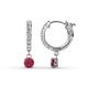 1 - Nita (4mm) Round Ruby and Diamond Dangle Huggie Hoop Earrings 