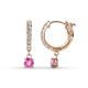 1 - Nita (4mm) Round Pink Sapphire and Diamond Dangle Huggie Hoop Earrings 