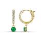 1 - Nita (4mm) Round Emerald and Diamond Dangle Huggie Hoop Earrings 