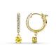 1 - Nita (4mm) Round Yellow Sapphire and Diamond Dangle Huggie Hoop Earrings 