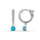 1 - Nita (4mm) Round Turquoise and Diamond Dangle Huggie Hoop Earrings 