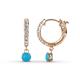 1 - Nita (4mm) Round Turquoise and Diamond Dangle Huggie Hoop Earrings 