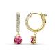 1 - Nita (5mm) Round Pink Tourmaline and Diamond Dangle Huggie Hoop Earrings 