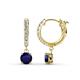 1 - Nita (5mm) Round Blue Sapphire and Diamond Dangle Huggie Hoop Earrings 