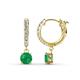 1 - Nita (5mm) Round Emerald and Diamond Dangle Huggie Hoop Earrings 
