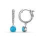 1 - Nita (5mm) Round Turquoise and Diamond Dangle Huggie Hoop Earrings 