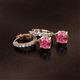 2 - Nita (6mm) Round Pink Tourmaline and Diamond Dangle Huggie Hoop Earrings 