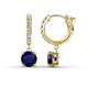 1 - Nita (6mm) Round Blue Sapphire and Diamond Dangle Huggie Hoop Earrings 