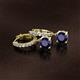 2 - Nita (6mm) Round Blue Sapphire and Diamond Dangle Huggie Hoop Earrings 