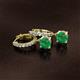 2 - Nita (6mm) Round Emerald and Diamond Dangle Huggie Hoop Earrings 
