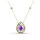 1 - Viola Iris 0.56 ctw Pear Cut Amethyst and Baguette Diamond Milgrain Halo Pendant Necklace with Diamond Stations 