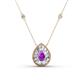 1 - Viola Iris 0.56 ctw Pear Cut Amethyst and Baguette Diamond Milgrain Halo Pendant Necklace with Diamond Stations 