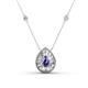 1 - Viola Iris 0.54 ctw Pear Cut Iolite and Baguette Diamond Milgrain Halo Pendant Necklace with Diamond Stations 