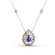 1 - Viola Iris 0.54 ctw Pear Cut Iolite and Baguette Diamond Milgrain Halo Pendant Necklace with Diamond Stations 