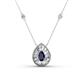 1 - Viola Iris 0.64 ctw Pear Cut Blue Sapphire and Baguette Diamond Milgrain Halo Pendant Necklace with Diamond Stations 