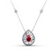 1 - Viola Iris 0.60 ctw Pear Cut Ruby and Baguette Diamond Milgrain Halo Pendant Necklace with Diamond Stations 