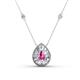 1 - Viola Iris 0.64 ctw Pear Cut Pink Sapphire and Baguette Diamond Milgrain Halo Pendant Necklace with Diamond Stations 