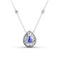 1 - Viola Iris 0.59 ctw Pear Cut Tanzanite and Baguette Diamond Milgrain Halo Pendant Necklace with Diamond Stations 