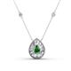 1 - Viola Iris Pear Cut Green Garnet and Baguette Diamond Milgrain Halo Pendant Necklace with Diamond Stations 