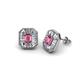 1 - Pamela Iris Emerald Cut Pink Tourmaline and Baguette Diamond Milgrain Halo Stud Earrings 