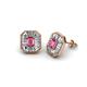 1 - Pamela Iris Emerald Cut Pink Tourmaline and Baguette Diamond Milgrain Halo Stud Earrings 
