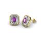 1 - Pamela Iris Emerald Cut Amethyst and Baguette Diamond Milgrain Halo Stud Earrings 