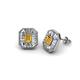 1 - Pamela Iris Emerald Cut Citrine and Baguette Diamond Milgrain Halo Stud Earrings 