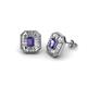 1 - Pamela Iris Emerald Cut Iolite and Baguette Diamond Milgrain Halo Stud Earrings 