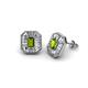 1 - Pamela Iris Emerald Cut Peridot and Baguette Diamond Milgrain Halo Stud Earrings 
