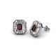 1 - Pamela Iris Emerald Cut Red Garnet and Baguette Diamond Milgrain Halo Stud Earrings 