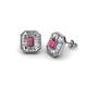 1 - Pamela Iris Emerald Cut Rhodolite Garnet and Baguette Diamond Milgrain Halo Stud Earrings 