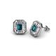 1 - Pamela Iris Emerald Cut London Blue Topaz and Baguette Diamond Milgrain Halo Stud Earrings 